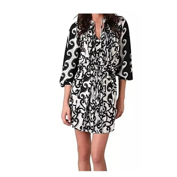 DIANE VON FURSTENBERG Diced Embellished Dress Silk Broken Waves Pockets - Picture 1 of 7